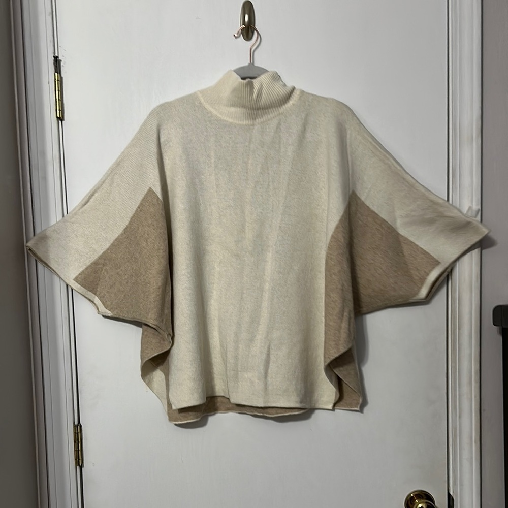 Cream and Tan Shrug Poncho Sweater